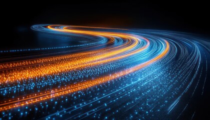 Poster - Colorful Light Trails on a Dark Background Creating a Dynamic and Energetic Motion Effect
