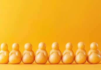 Poster - Cute yellow figures lined up against a bright yellow background for playful and cheerful decoration or design projects