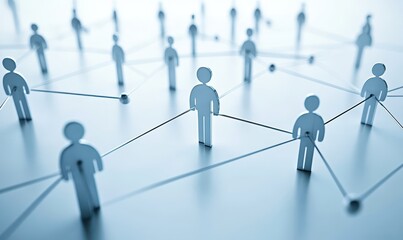 Poster - Digital connections concept with silhouettes of people linked by lines in a modern abstract design representing networking and relationships in a virtual environment
