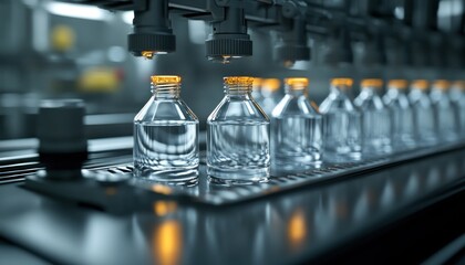 Poster - Glass Bottles on Production Line with Automated Machinery Filling Process
