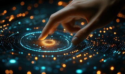 Poster - Hand Interaction with Digital Galaxy Display of Light Particles and Cosmic Elements