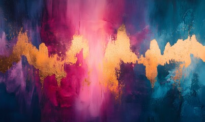 Poster - Ethereal Abstract Painting with Gold Accents on a Vibrant Colorful Canvas