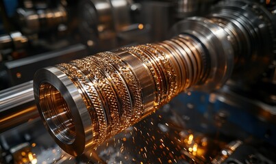 Poster - Metallic Precision Engineering with Sparks from Industrial Machine in Workshop Environment