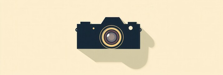 Poster - Silhouette of a vintage camera in warm tones showcasing minimalist design and nostalgic vibes