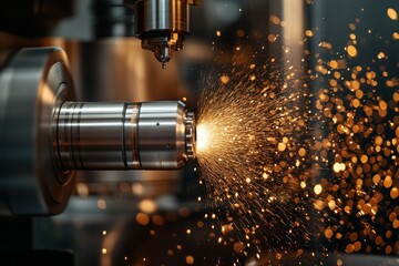 Poster - Close-Up of Metalworking Process with Sparks and Precision Machinery in Action