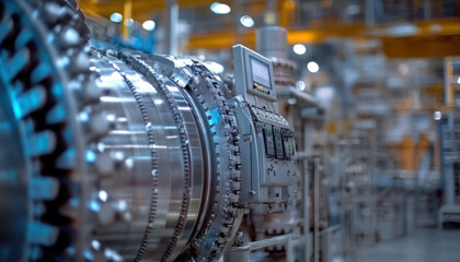 Poster - Industrial Engineer Operating Control Panel Near Gas Turbine in Modern Manufacturing Facility