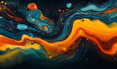 Poster - Abstract cosmic fluid art with swirling orange and teal hues