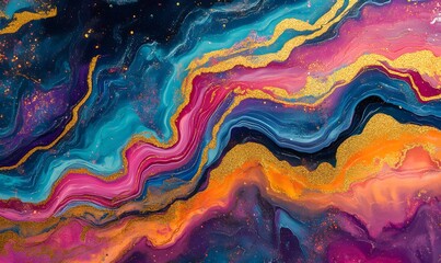 Poster - Elegant Abstract Marble Texture with Gold Veins and Vibrant Colors