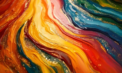 Poster - Abstract Liquid Art with Glittering Gold Details and Vibrant Colors