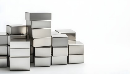 Poster - Stacked metallic cubes form an abstract structure