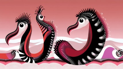 Canvas Print - Colorful seahorse family in abstract landscape