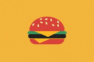 Poster - Bold and playful flat burger icon logo showcasing minimalist fast food design with vibrant colors for modern branding