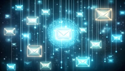 Poster - Glowing Email Icons Hanging Digitally Connected