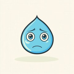 Fototapete - Sad blue water drop character with eyes expressing emotion in a minimalist style design suitable for various creative projects