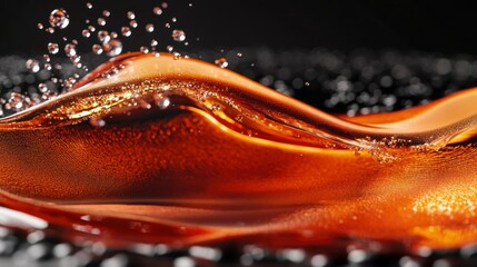 Poster - Luminous Liquid Wave with Droplets in Dark Background for Creative Composition