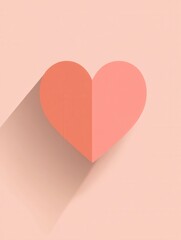 Fototapete - Minimalist heart icon design in warm pink tones with soft shadows displaying flat style aesthetics