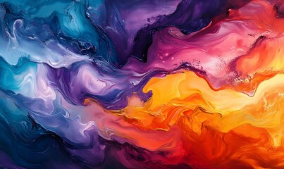 Poster - Abstract Fluid Art Painting with Vibrant Colors and Dynamic Swirls