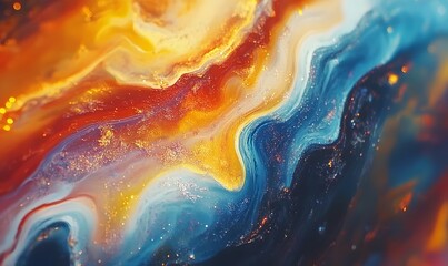 Poster - Abstract Fluid Art with Swirling Colors and Glittering Gold Accents