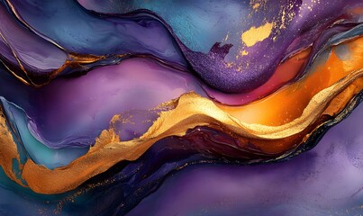 Poster - Abstract Fluid Art with Golden Accents and Luxurious Color Combinations