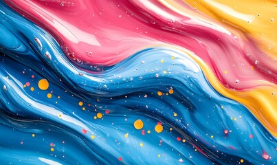 Poster - Colorful Fluid Acrylic Paint Mixture Abstract Background with Waves