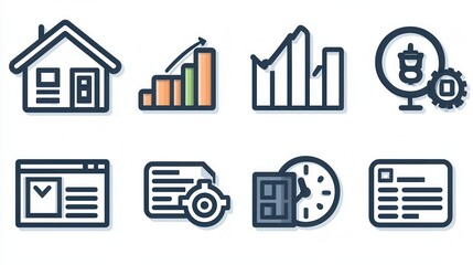 Poster - This comprehensive data visualization showcases various statistics  analytics  and business growth metrics through an array of linear icons and infographic elements