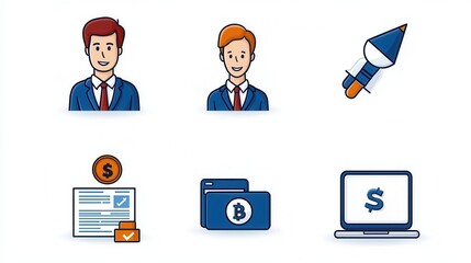 Poster - modern and minimalist outline icons designed for various business and marketing applications includi