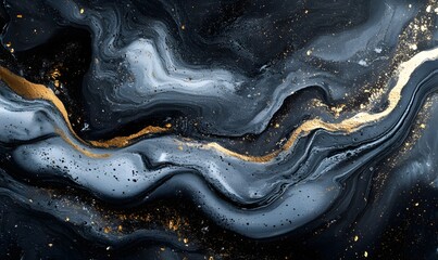 Poster - Elegant dark marble with golden veins abstract background, texture
