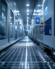 Poster - Industrial corridor with futuristic design and smooth flooring in a high-tech facility