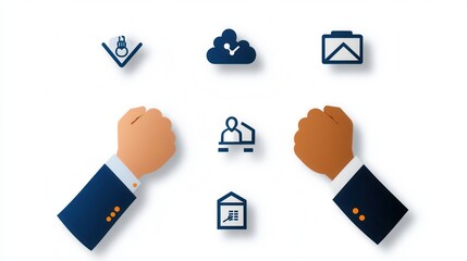 Poster - Corporate Teamwork Leadership Concepts Represented by Outline Icons Depicting Team Planning and Business Workforce Management