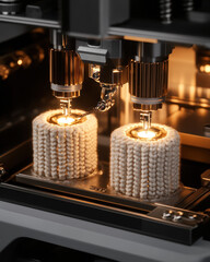 Poster - Advanced Textile Production with Automated Machinery and Innovative Lighting Techniques