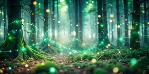 Poster - Enchanting Forest Green Dots & Emerald Links on Pink Background - Night Photography Stock Image