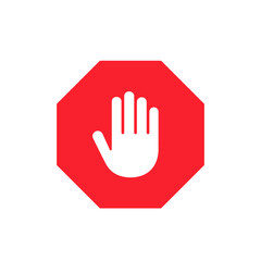 Leinwandbilder - Red stop sign with a hand gesture as icon design for banned, forbidden and canceled actions on the internet. SVG file. Vector Illustration.