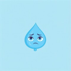 Poster - Minimalist sad blue water drop with eyes expressing emotion in simple art style showcasing a feeling of sadness