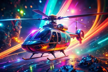 Poster - Ethereal Glitch Art Helicopter: Glowing Particle Background Stock Photo