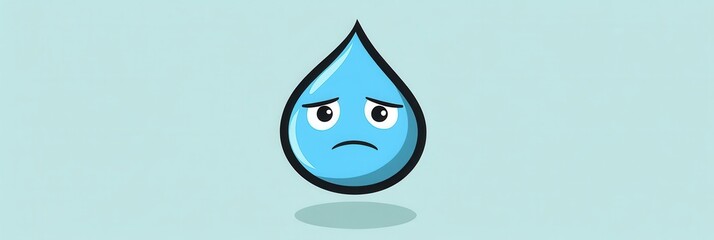 Fototapete - Sad blue water drop icon expressing emotions in a minimalist design