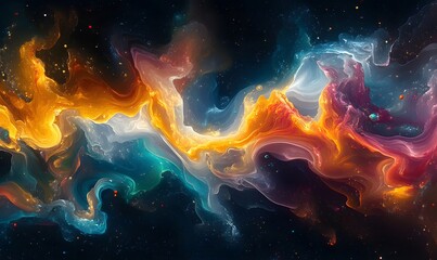 Poster - Elegant Fluid Art in Orange, Teal, and Black for Modern Abstract Design