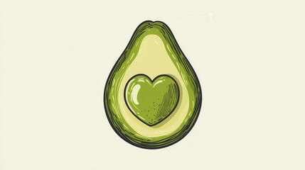 Poster - Creative hand drawn avocado logo featuring heart shaped seed in fresh green organic style