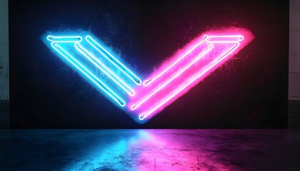 Poster - Neon V Shaped Light Installation On Dark Wall