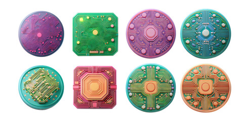 Colorful and Abstract Circuit Board Patterns for Digital Design Use, isolated on transparent background