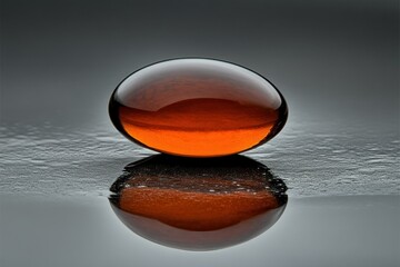 Poster - Smooth brown capsule on shiny surface reflecting light with soft focus background