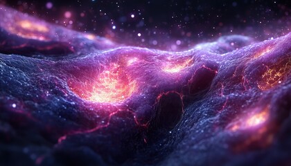 Poster - Beautiful abstract cosmic landscape with glowing elements and vibrant colors in dark space