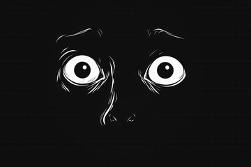 Aufkleber - Dark face with wide fearful eyes creates an eerie atmosphere through striking monochrome contrast