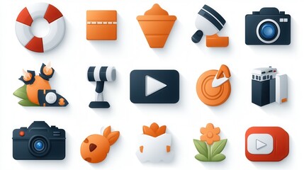 Poster - Comprehensive collection of 15 modern and minimalist linear icons featuring various multimedia and technology elements for digital applications websites and user interface design