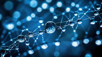 Poster - Abstract Representation of Molecular Structure with Water Drops on Blue Background