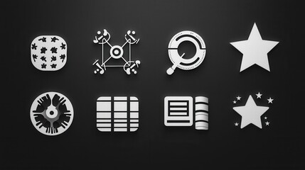 Poster - This image showcases a collection of 15 minimalist outline icons featuring a variety of geometric shapes  symbols and silhouettes  These clean  simple design elements can be used for branding