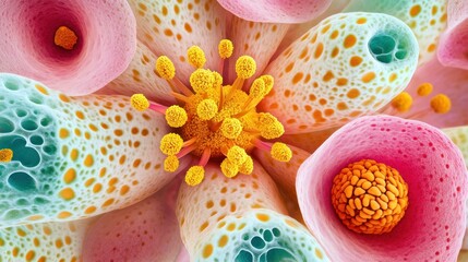 Poster - Vibrant Close-Up of Abstract Floral Structure with Colorful Petals and Intricate Details