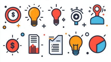 Poster - this comprehensive collection of 15 stylish outline icons showcases a diverse range of business inte