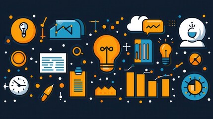 Poster - Comprehensive collection of 15 sleek outline style icons depicting various business analytics tools creative concepts and data visualization elements