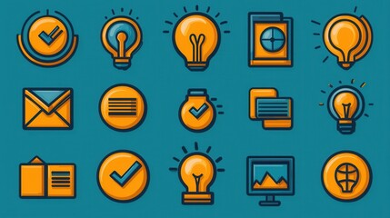 Poster - Comprehensive Corporate Business Icon Collection with 15 Sleek and Minimalist Linear Symbols Ideal for Web App and Infographic Designs