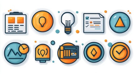 Poster - Corporate Business Icon Collection with 15 Linear Style Elements for Digital Interface and Infographic Design  Graphic Symbols for Web Technology Management and Creative Concept Presentation